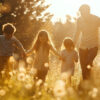 Une famille avec enfant dans la prairie